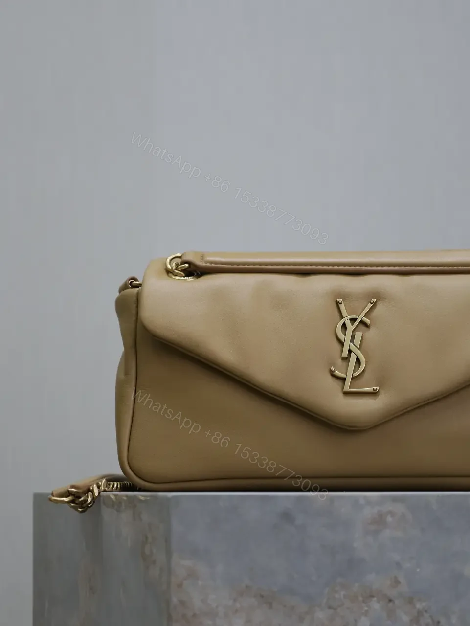 View 6 of Chic Taupe Calfskin Envelope Bag with Monogram Hardware