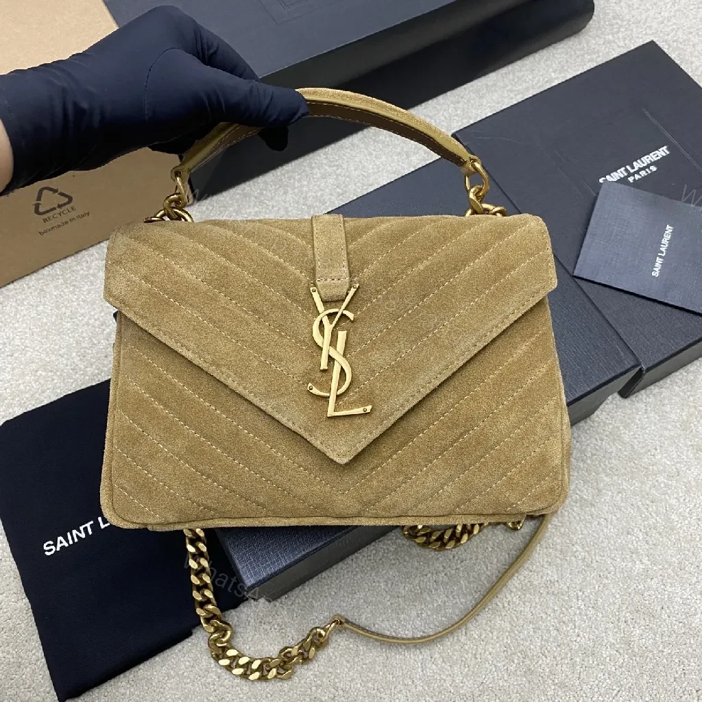 Taupe Quilted Bag with Gold Hardware Accent — view 1