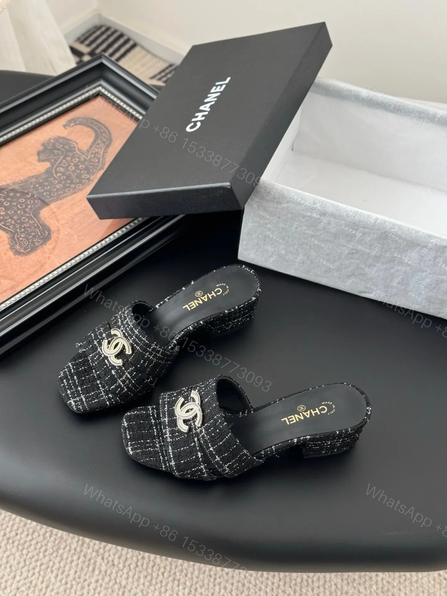 View 2 of Chanel Women Black Tweed Mules