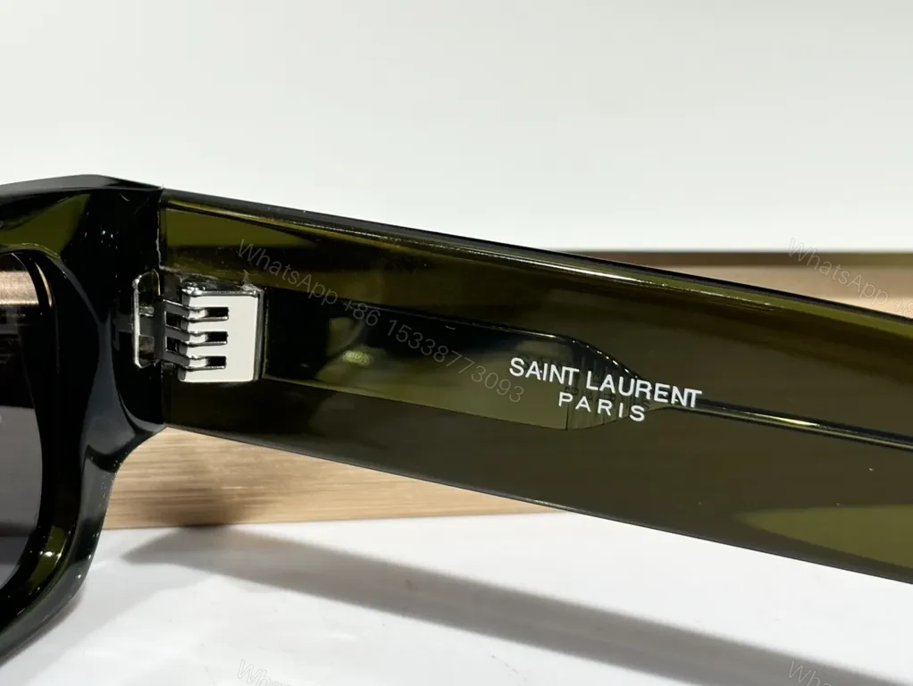 View 8 of Lux Saint Laurent-Inspired Black Acetate Sunglasses with Gold Accents
