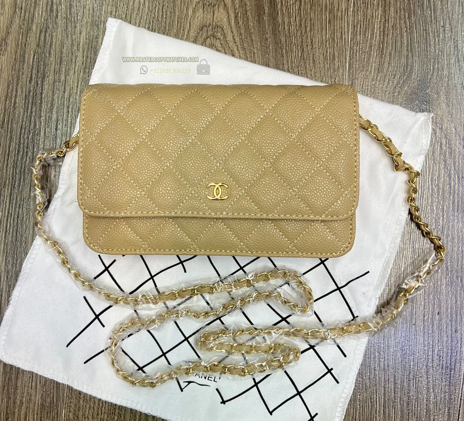 Chanel Classic Ladies Wallet with Chain In Beige — view 1