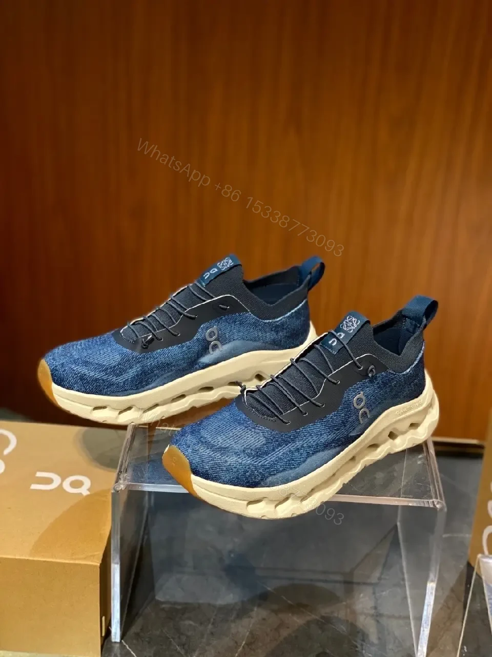 Denim-Texture High-Top Sneakers: Everyday Luxury Comfort — view 1