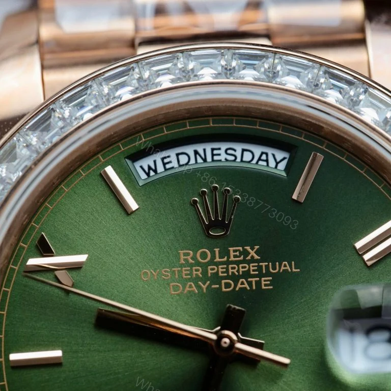 View 4 of Rolex Day-Date 40mm Super Clone Green Dial Gold Wrapped + Moissanite Baguette Diamonds