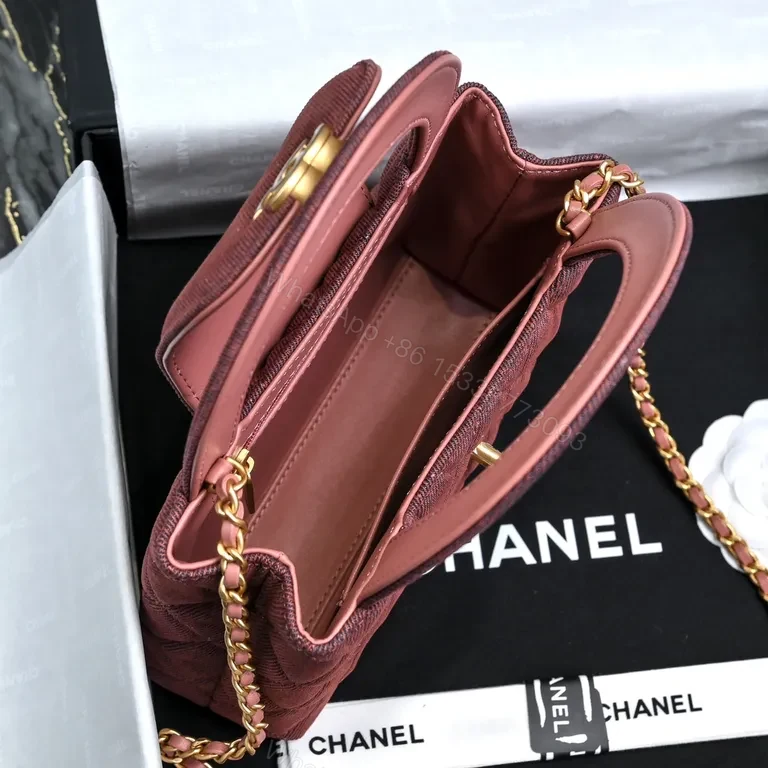 View 8 of Chanel-Inspired Velvet Rosewood Quilted Mini Bag