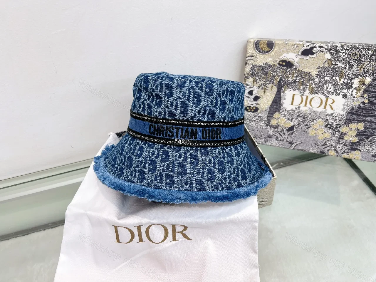 Blue Denim Bucket Hat: Patterned Denim, Luxe Streetwear Style — view 1