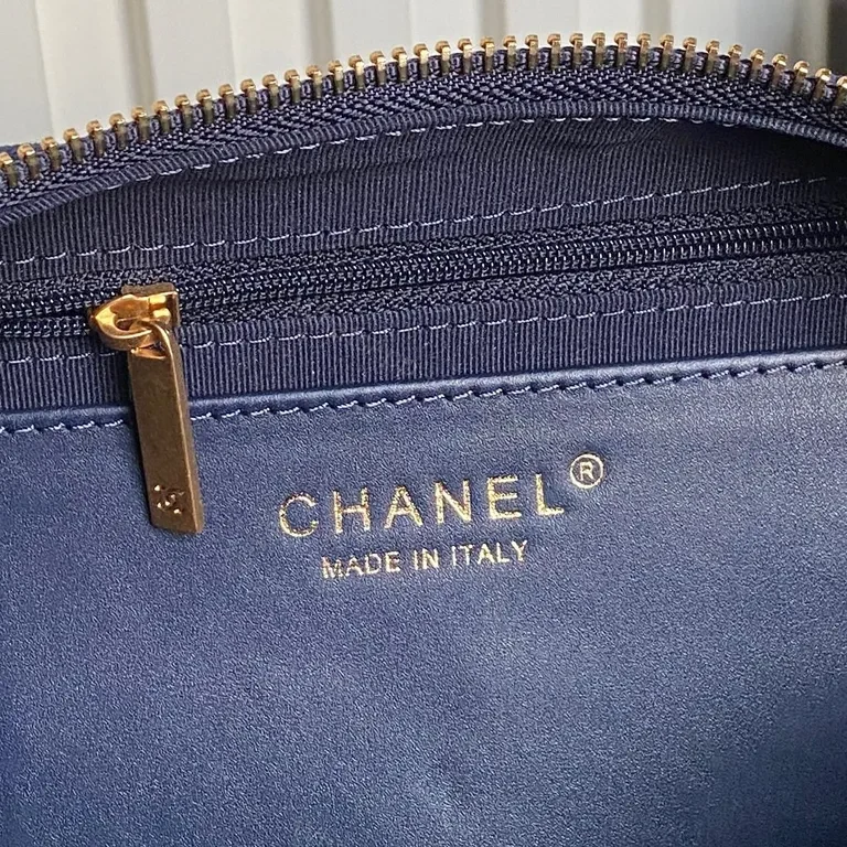 View 3 of Chic Denim Quilted Satchel with Gold Chain Strap