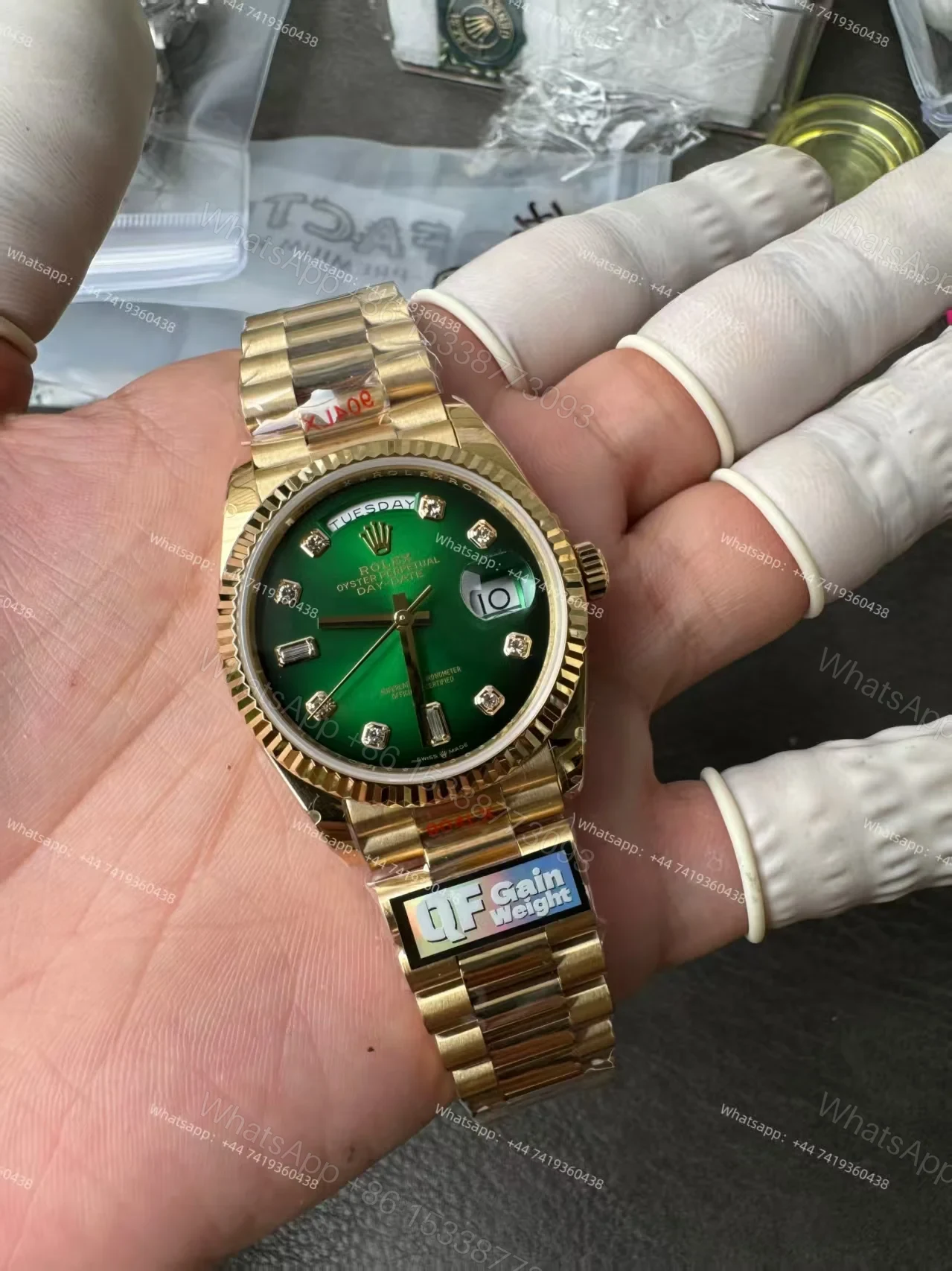 View 7 of Rolex Day-Date M128238-0069 1:1 Replica Diamond Green Gradient Dial 36MM 3255 Movement Presidential Bracelet Super Clone Watch
