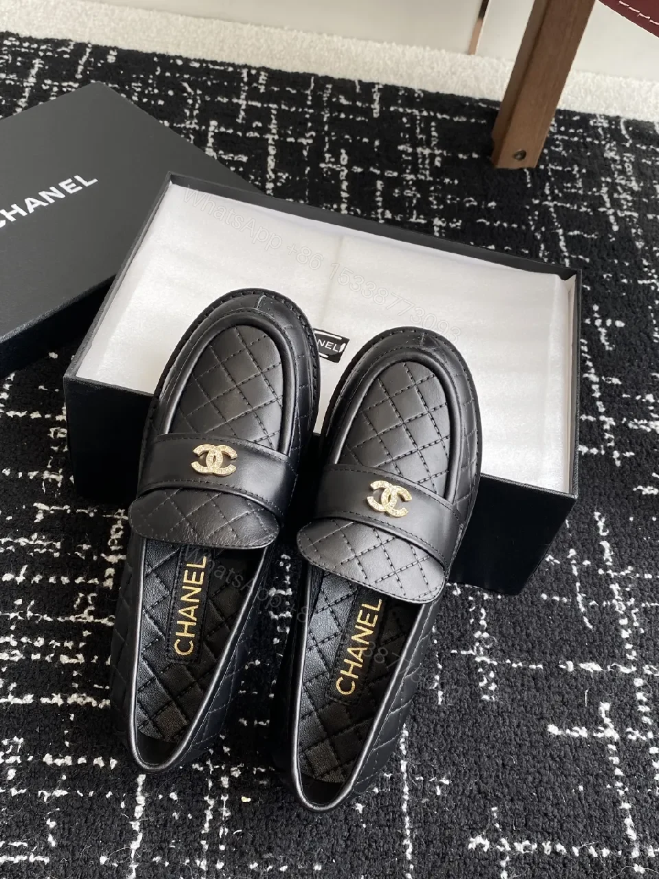 View 3 of Quilted Leather Loafers with Gold Crest – Modern Classic Comfort