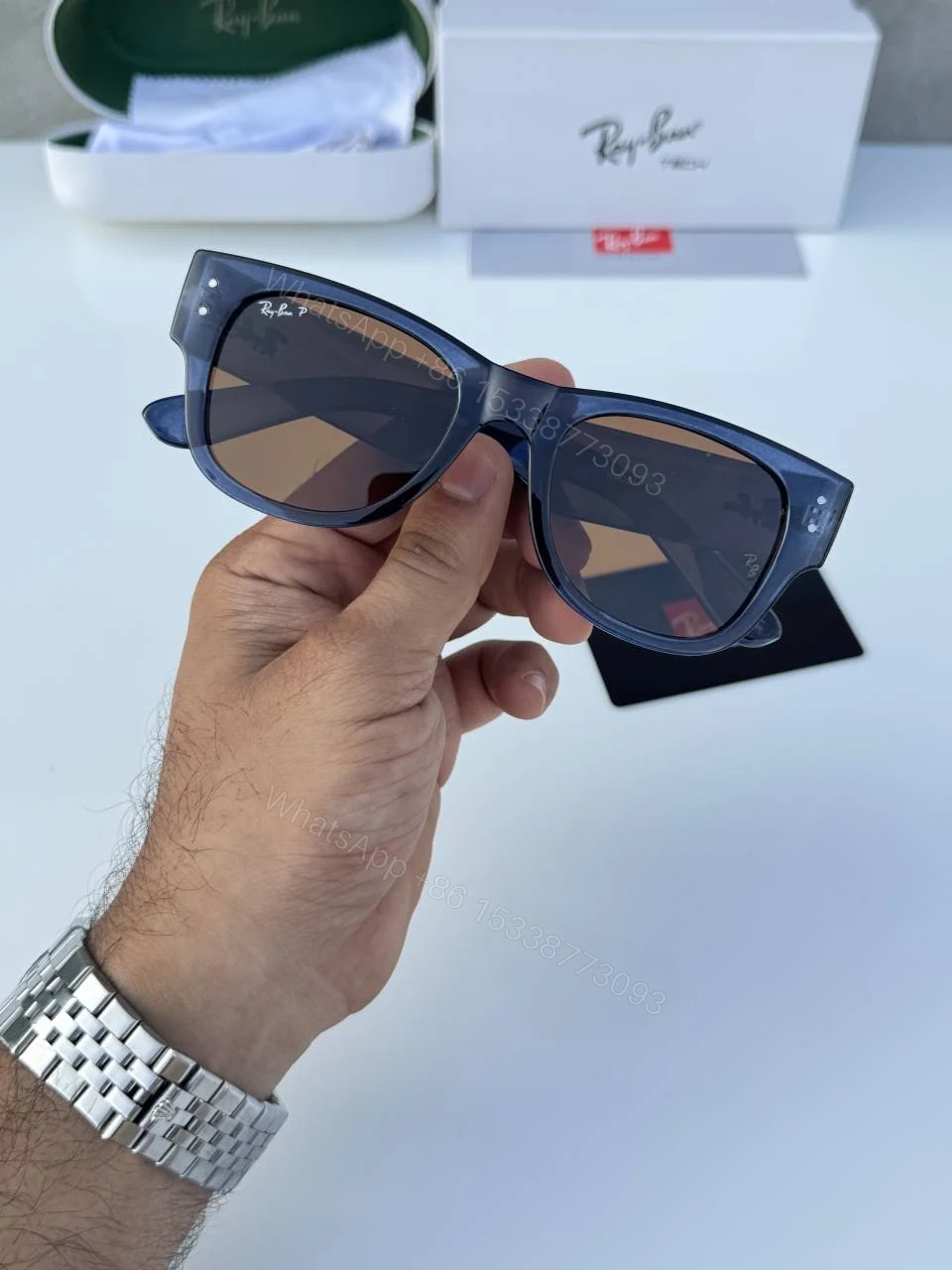 View 3 of First Copy Ray Ban 0840 Blue Brown Premium Designer Sunglasses UV Protection Luxury Eyewear