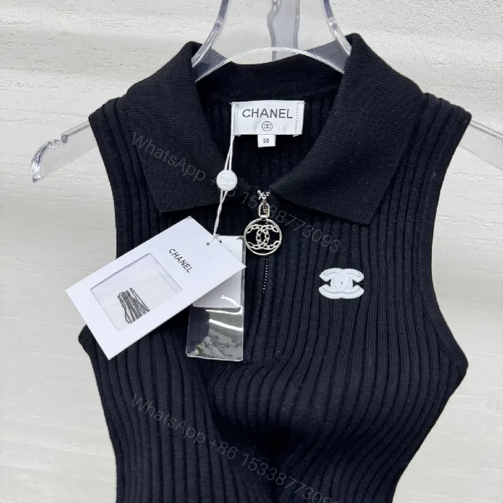 View 4 of Chic Knit Tank: Minimalist Black, Luxe Logo Accent, Zippered Flow