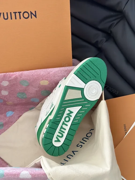 View 5 of Green LV-Inspired Leather Sneakers: Comfort & Distinctive Detailing