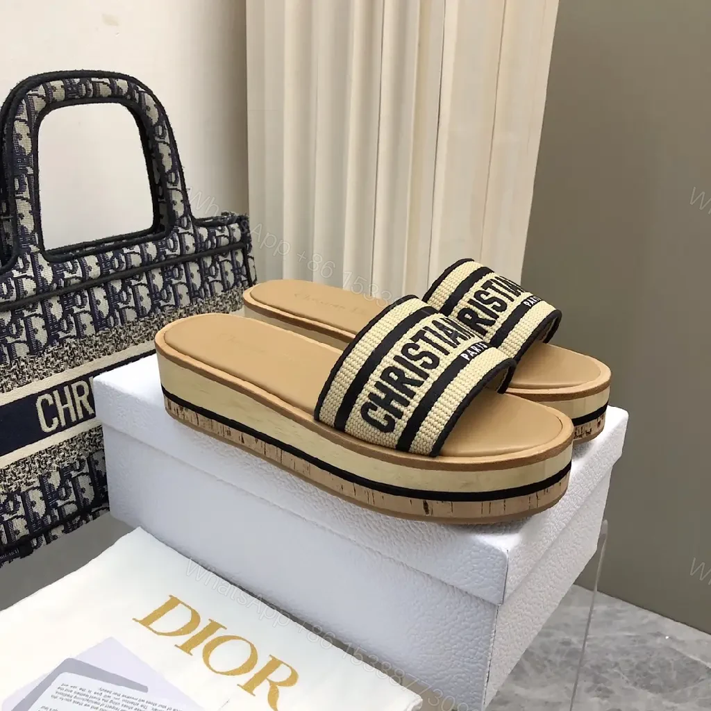 View 4 of Beige Leather Canvas Slip-Ons Dior-Style Logo Strap Sandals
