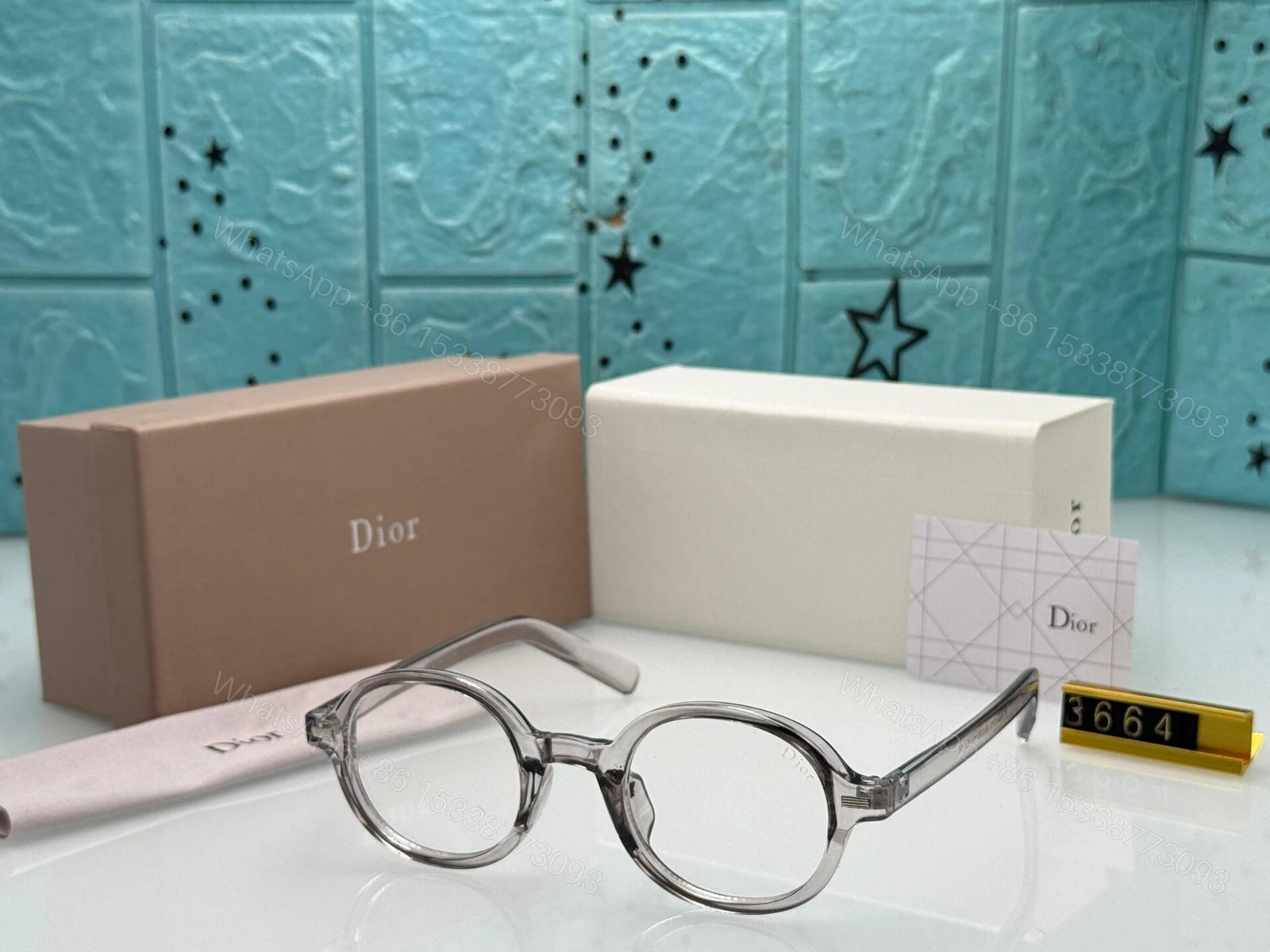 View 3 of Dior Eyeglasses Round Blue-Clear-Grey-Black Acetate
