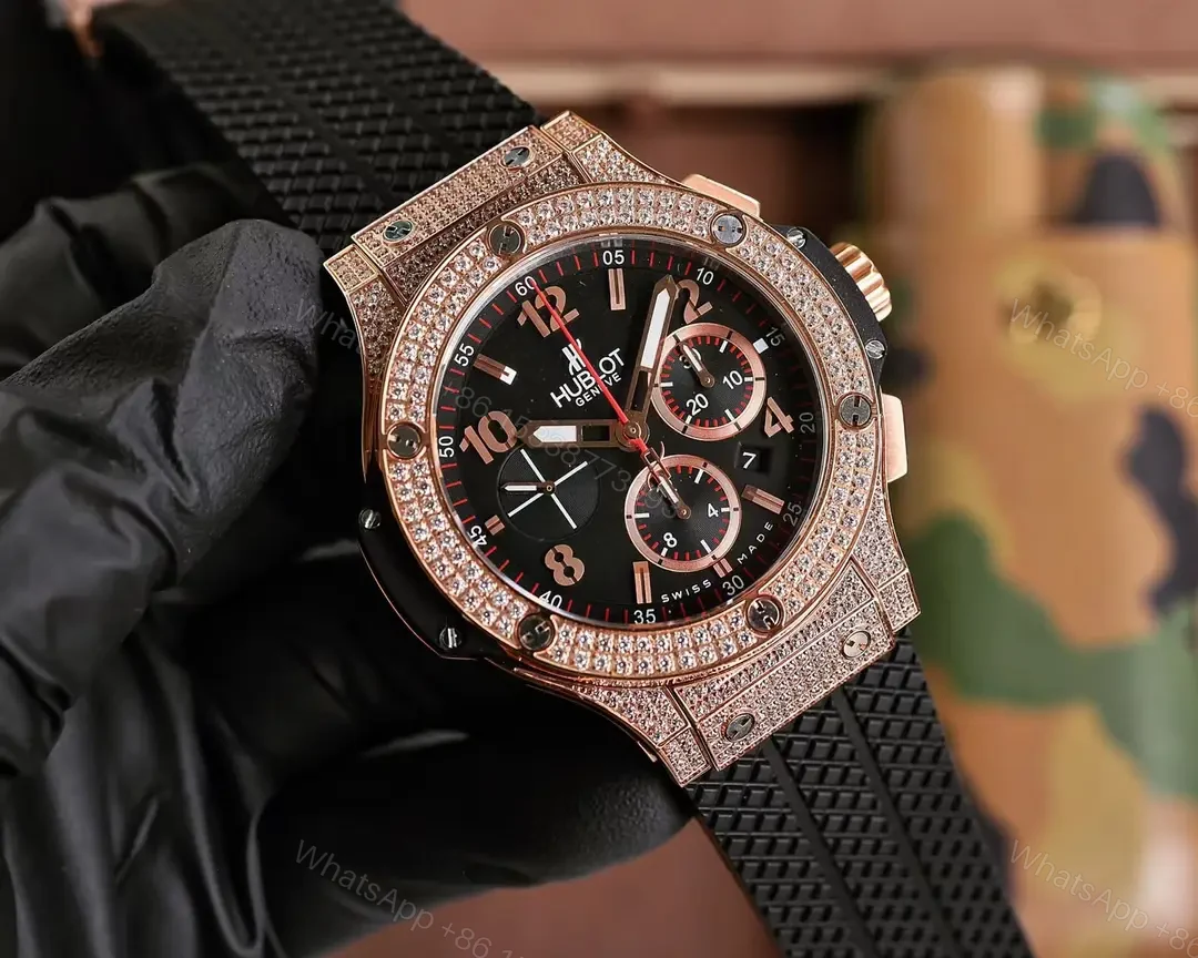 View 3 of Super Clone Hublot Big Bang Black Dial Diamond Rubber Strap Premium 44MM HUBLOT-BB-BLK-DIA44