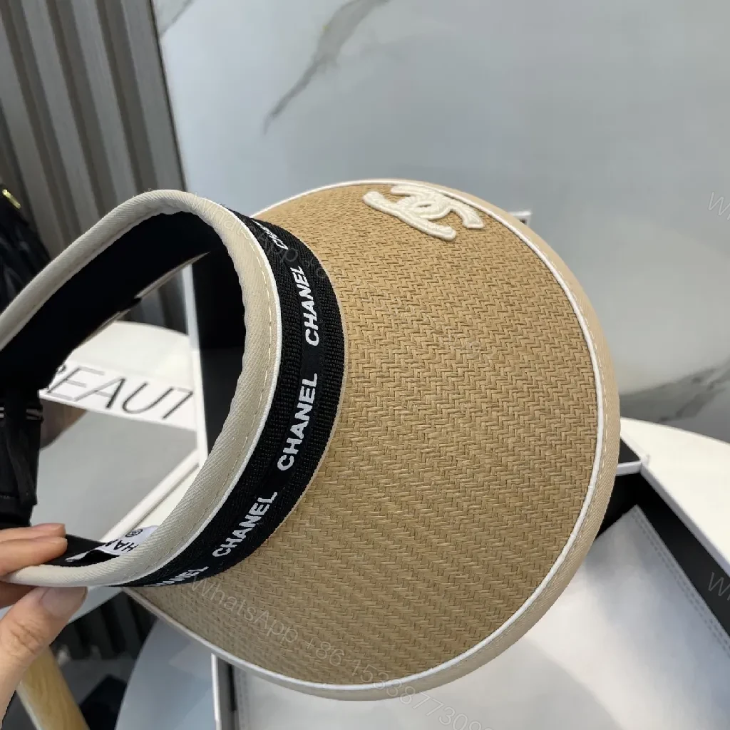 View 5 of Straw Visor: Elegant Beig e Straw, Logo Embroidery, Sun-Chic