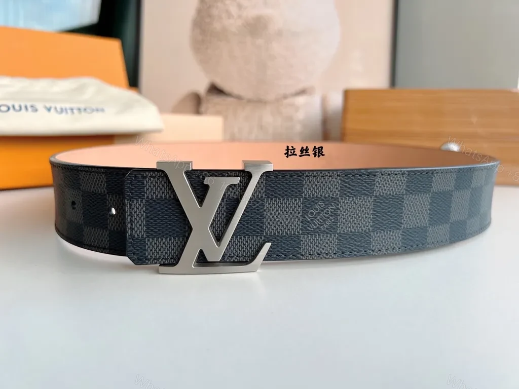 View 2 of Chic LV Damier Graphite Belt with Silver Buckle - 35mm Style
