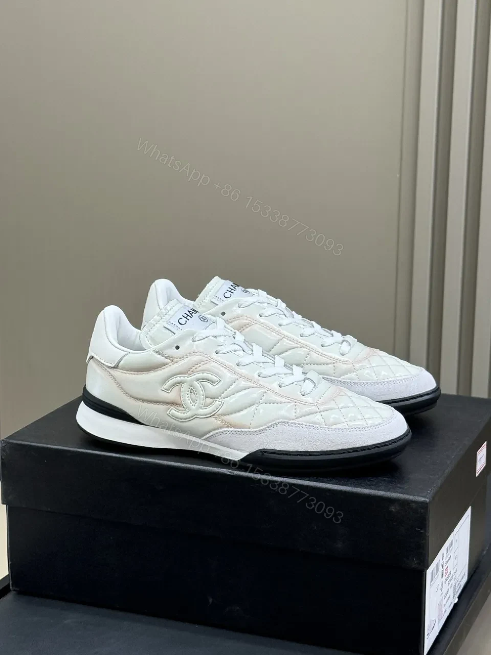 White Quilted Leather Sneaker with Subtle Luxe Details — view 1