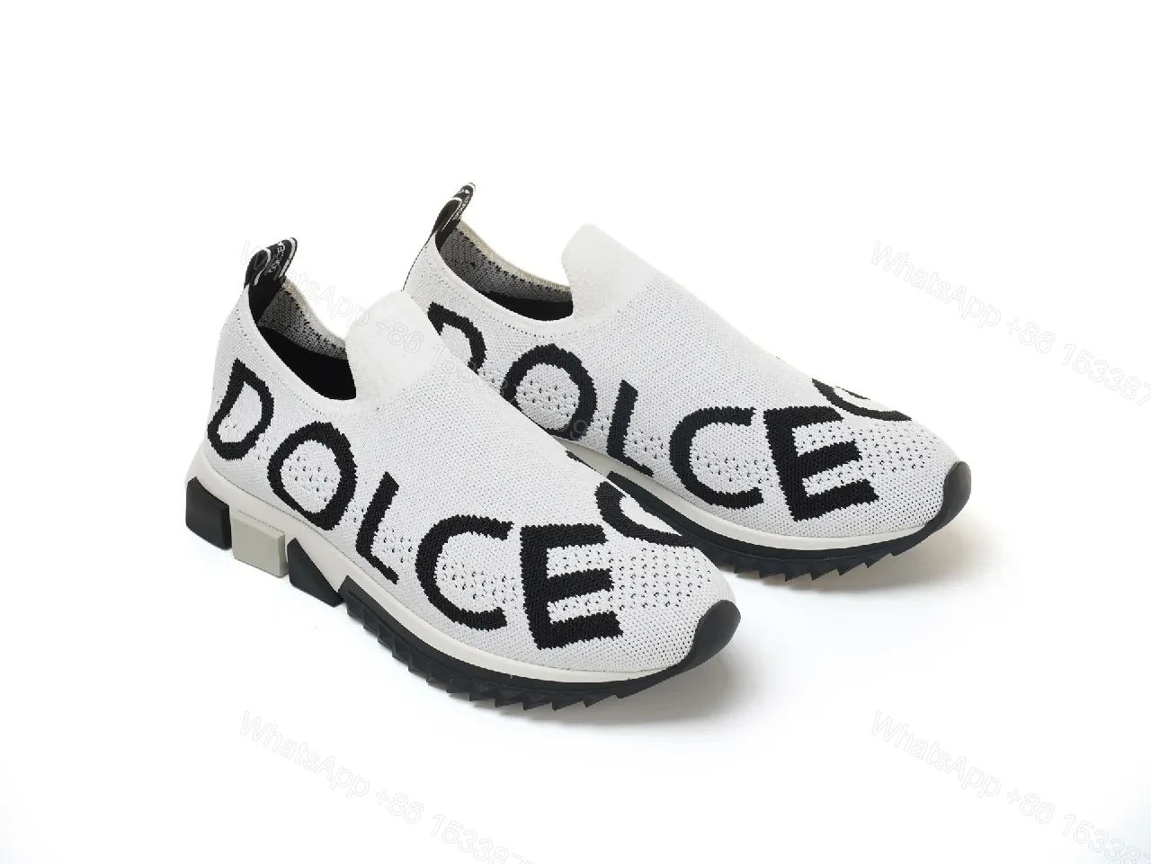 White Knit Slip-Ons with Bold Lettering Sneakers — view 1
