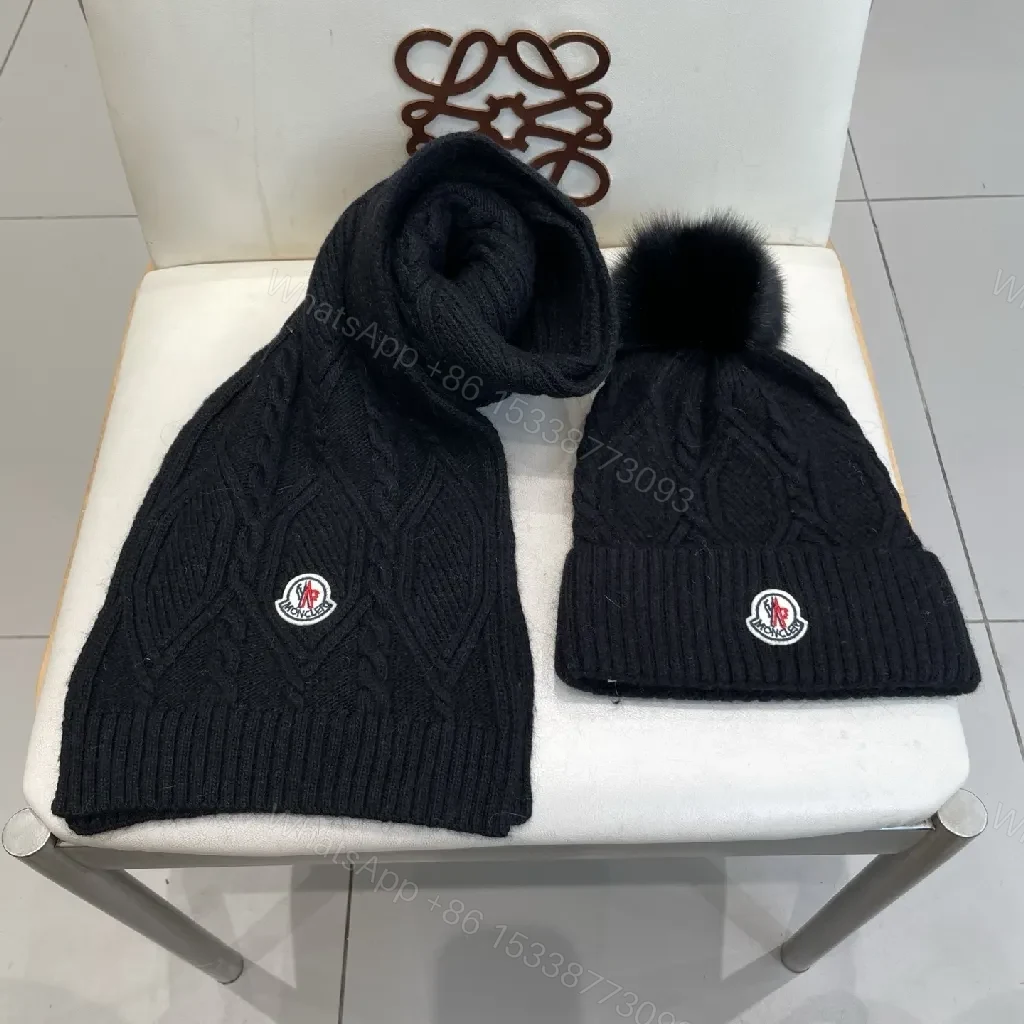 View 5 of Deep Black Knit Scarf & Beanie Set: Cable Knit, Cozy Warmth