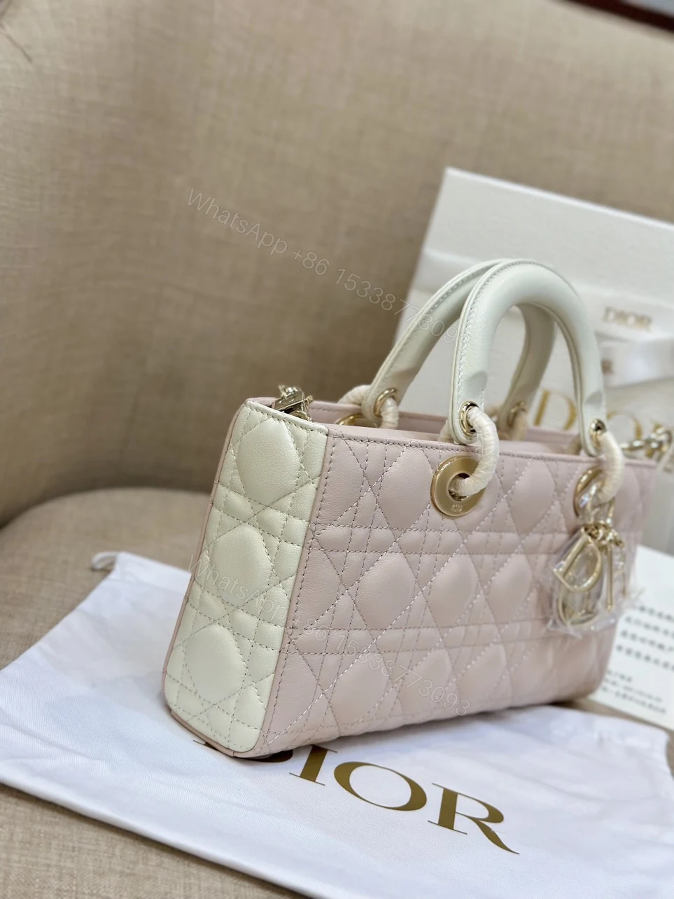 View 6 of Dior D-Joy Women’s Handbag Pink Cowhide 26cm
