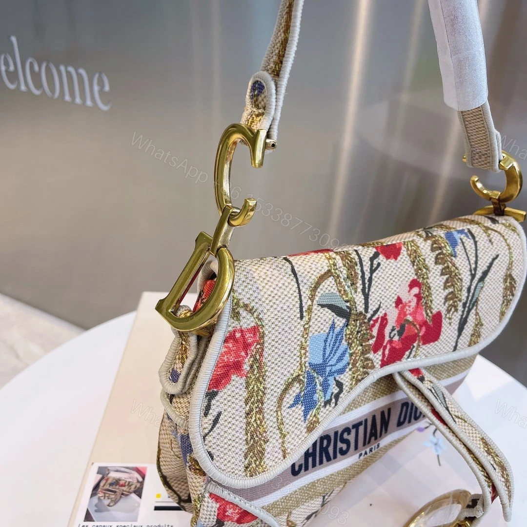 View 2 of CHRISTIAN DIOR SADDLE BAG EMBROIDERED CANVAS HANDBAG IVORY