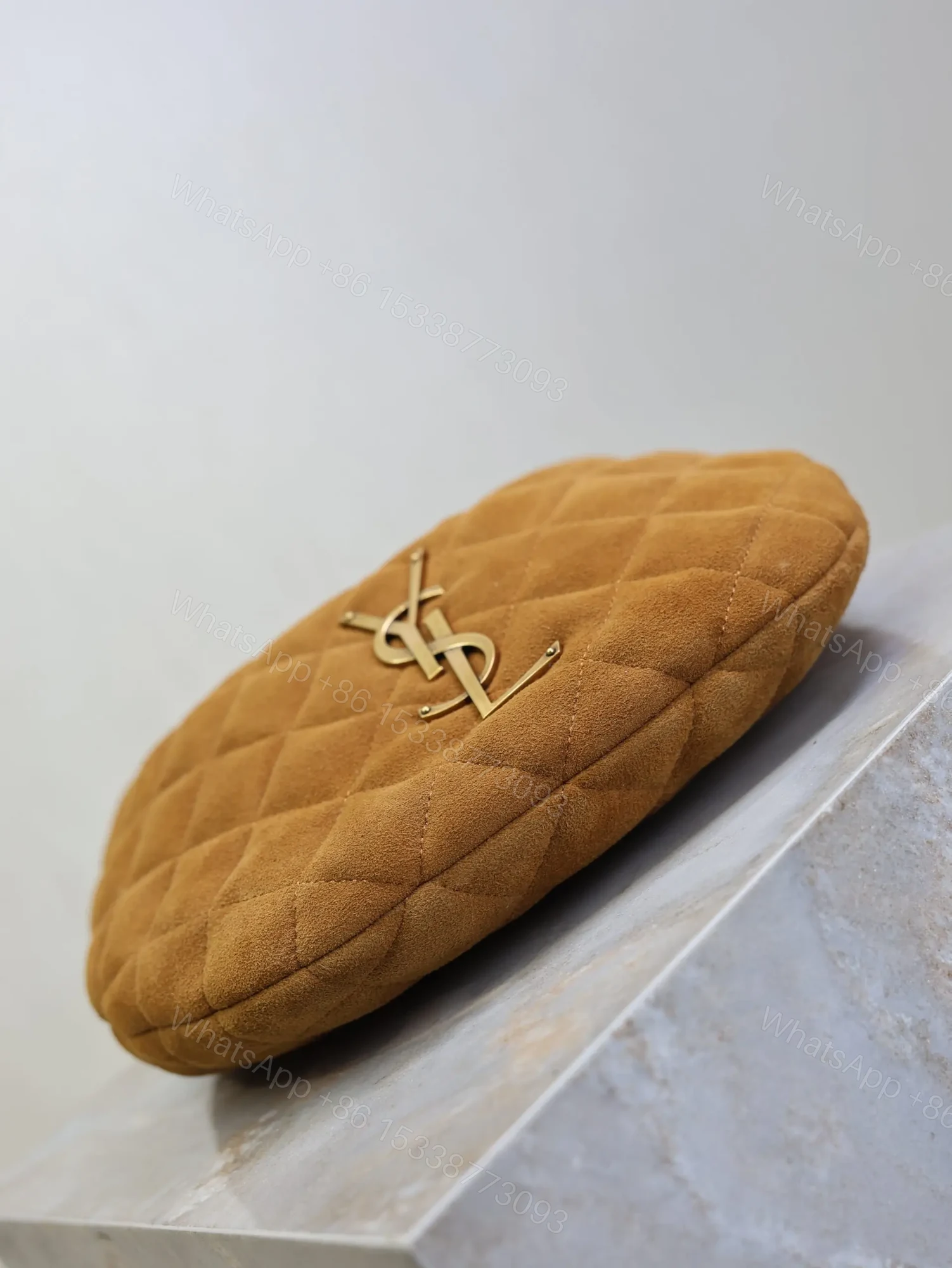 View 5 of YSL ICARINO MINI 17 IN CARAMEL QUILTED SUEDE GOLD HARDWARE