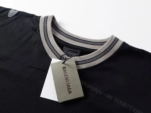 View 3 of Balenciaga Clothes 3B Silhouette Ribbed V-neck Printed T-shirt Black/Dark Blue/Gray