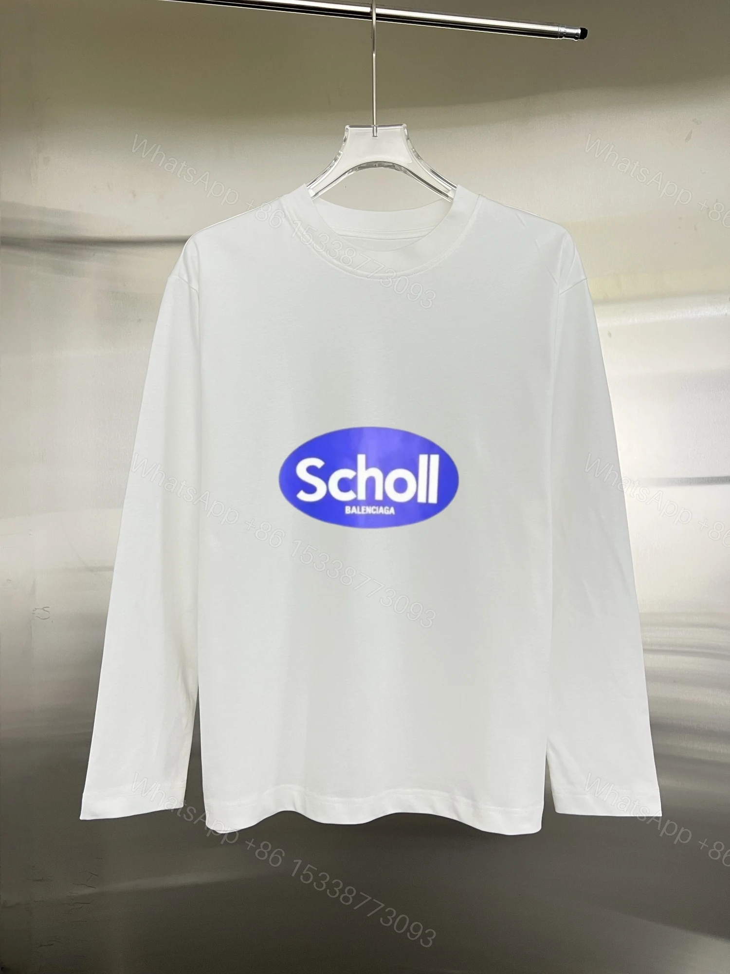 Balenciaga原單長袖T恤 白色Scholl圓標設計 男裝街頭極簡單品 — view 1