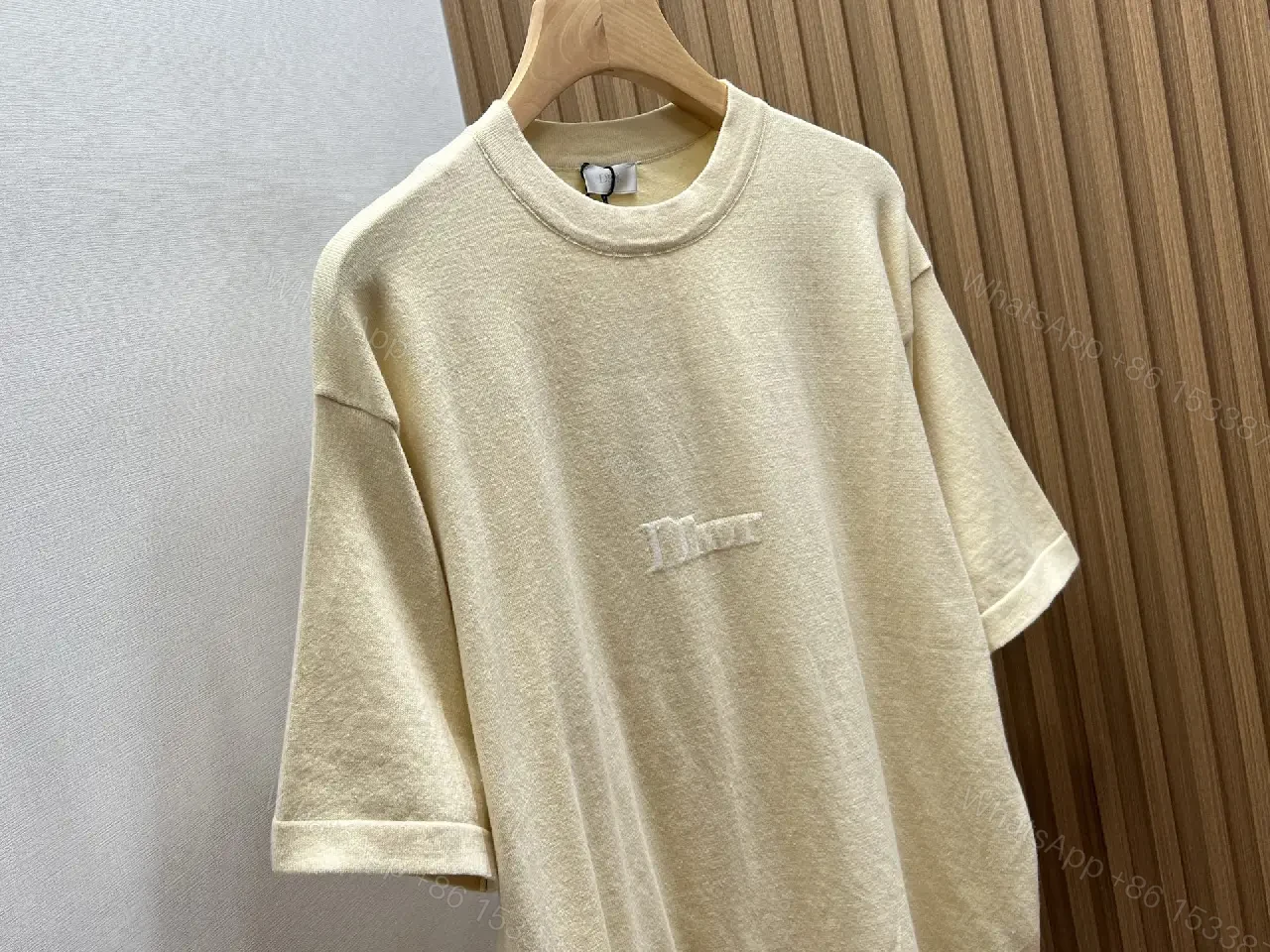 View 3 of Light Beige Cotton Knit Tee - Casual Relaxed Fit Short Sleeve