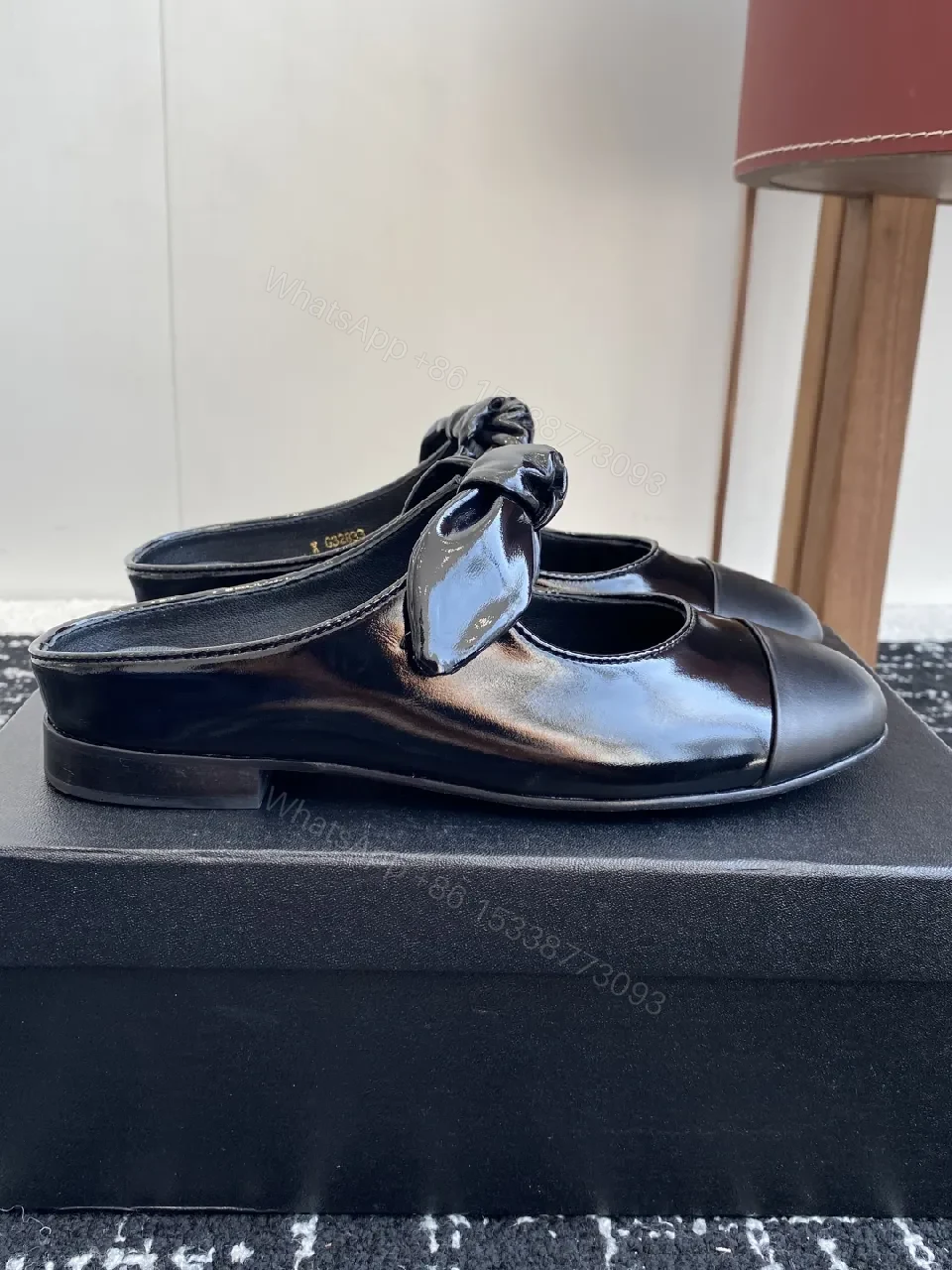 View 3 of Black Patent Leather Bow Mule - Sophisticated, All-Day Comfort