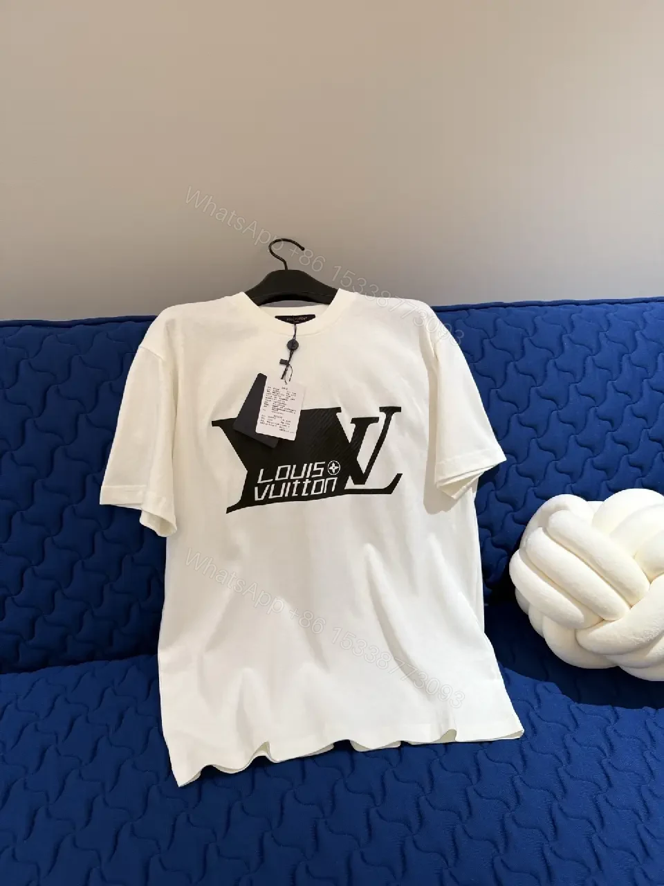 View 2 of White Cotton Tee with Bold Designer Logo Graphic Accent Shirt