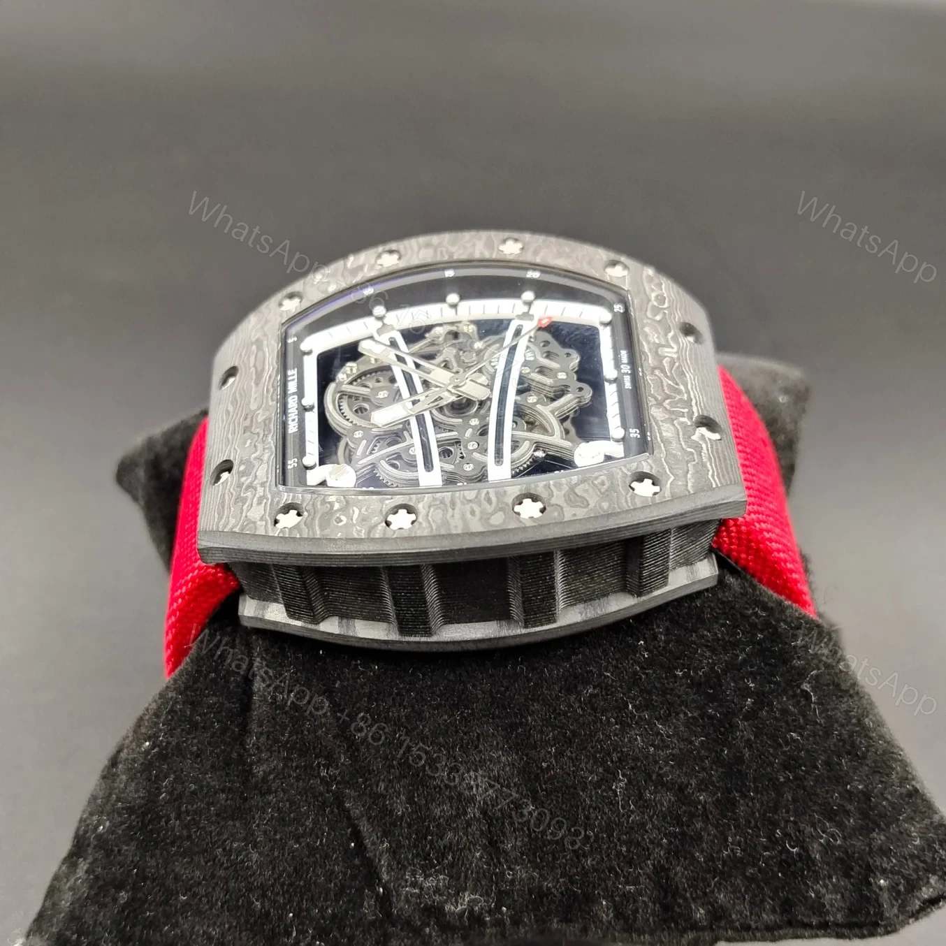 View 2 of Richard Mille RM61-01 Yohan Blake Grey Edition Watch Red Strap NTPT Carbon Fiber Skeleton Automatic Premium Edition RM-RM61-01-YB-RED-NTPT