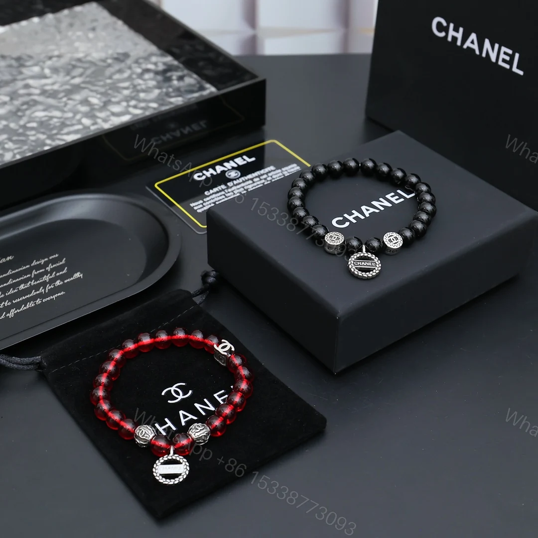 Chanel高仿黑紅對鍊手鍊雙色設計女款金屬Logo點綴 — view 1