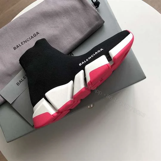 View 3 of BALENCIAGA SPEED 2.0 SNEAKER IN BLACK, WHITE AND RED RECYCLED KNIT – BB144