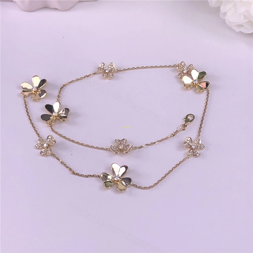 View 2 of Van Cleef & Arpels 18K Gold Frivole Necklace Diamonds 9 Flowers VCARP3W600