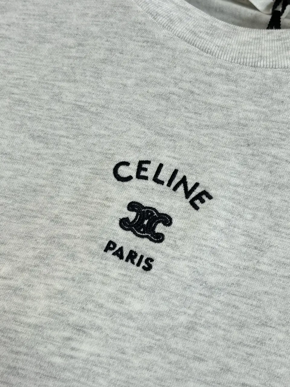 View 3 of Grey Heather Cotton Crewneck Tee — Subtle Luxe Logo, Everyday Comfort