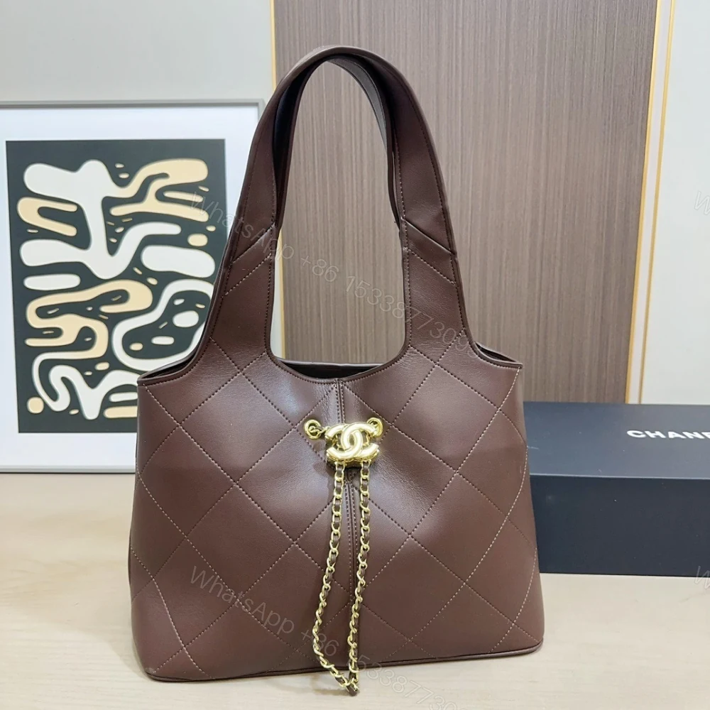 View 2 of Chanel Large Shopping Bag Gold Tone Hardware Brown 32Cm