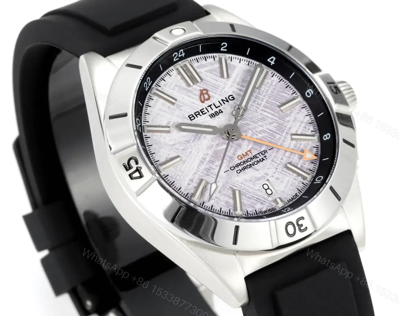 View 4 of Breitling Chronomat 40 GMT Stainless Steel Silver Dial Erling Haaland Black Rubber P323982A1F1S1