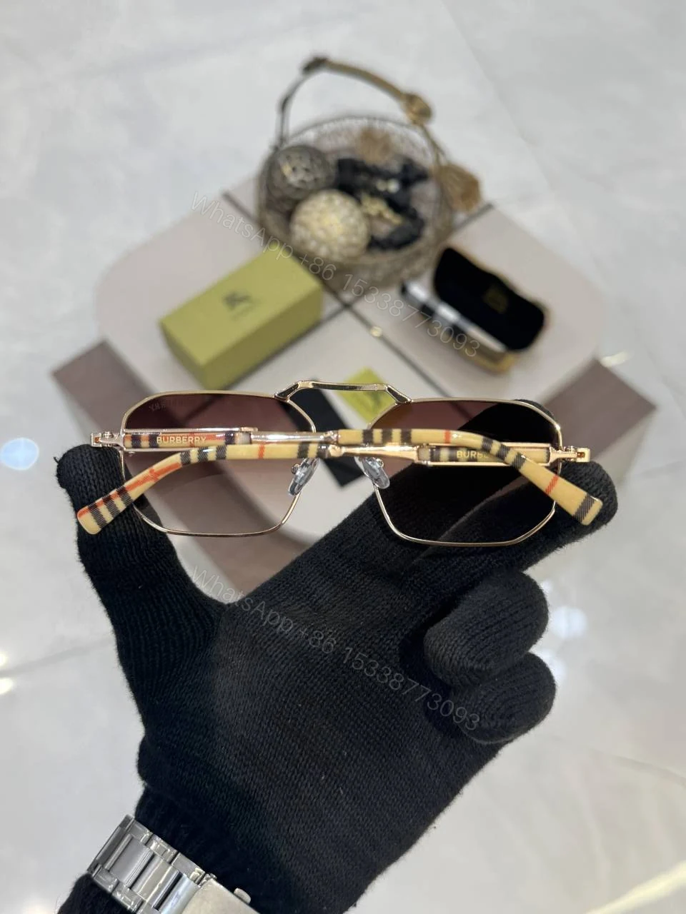 View 2 of First Copy Burberry 9127 Brown Gold Luxury Designer Sunglasses