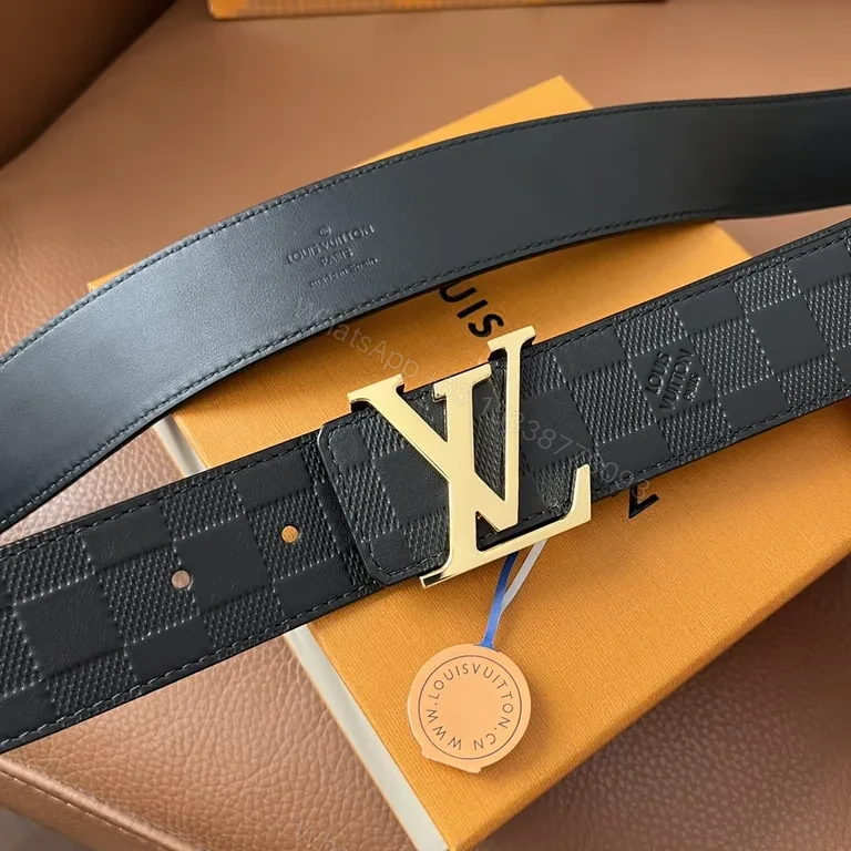 View 7 of Checkerboard LV Belt: Signature Emblem Leather-Style Accessory