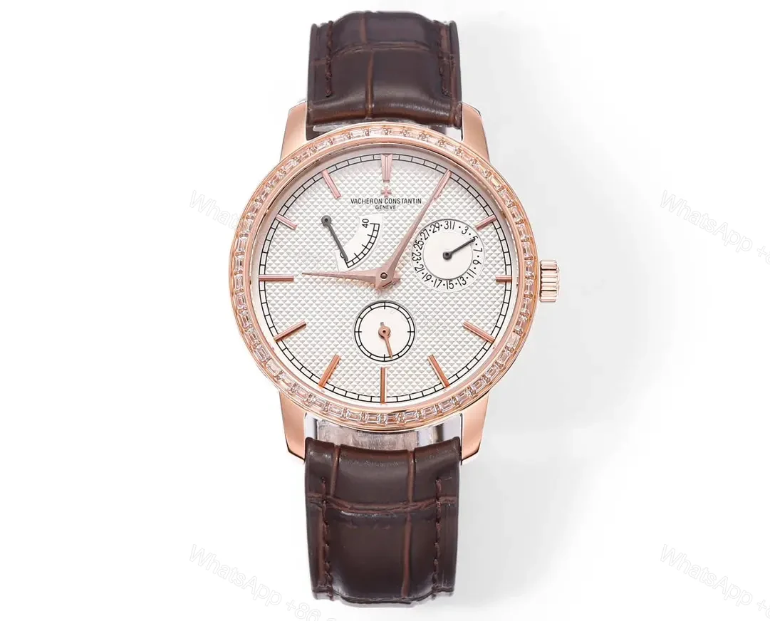 GS Factory Vacheron Constantin Traditionnelle 83520/000R-9909 Rose Gold Mechanical Watch with Brown Leather Strap – Multi-Function with Power Reserve, Date, and Small Seconds — view 1