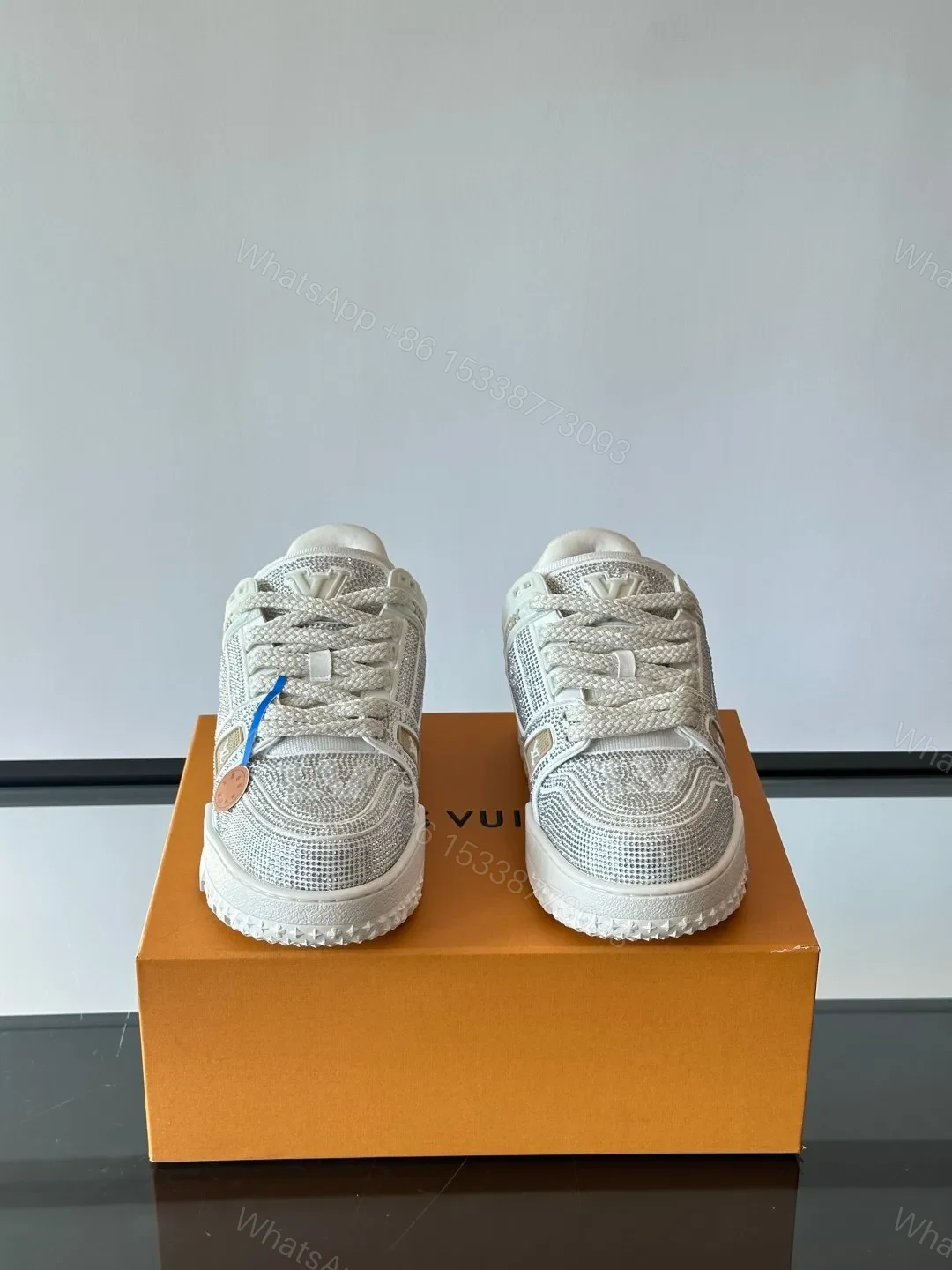 View 2 of LV Men White Mesh And Leather Sneakers