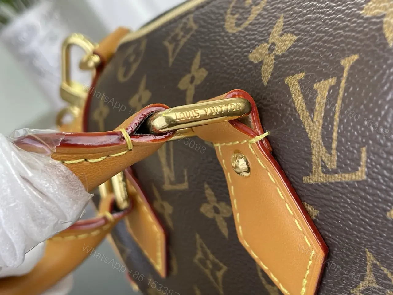 View 10 of Dark Brown LV Monogram Rolling Handbag with Tan Leather Trims