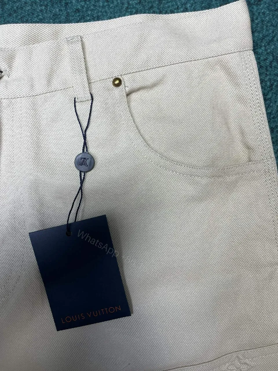 View 2 of Patterned Denim Utility Pants: LV Monogram Texture Denim Slim Fit
