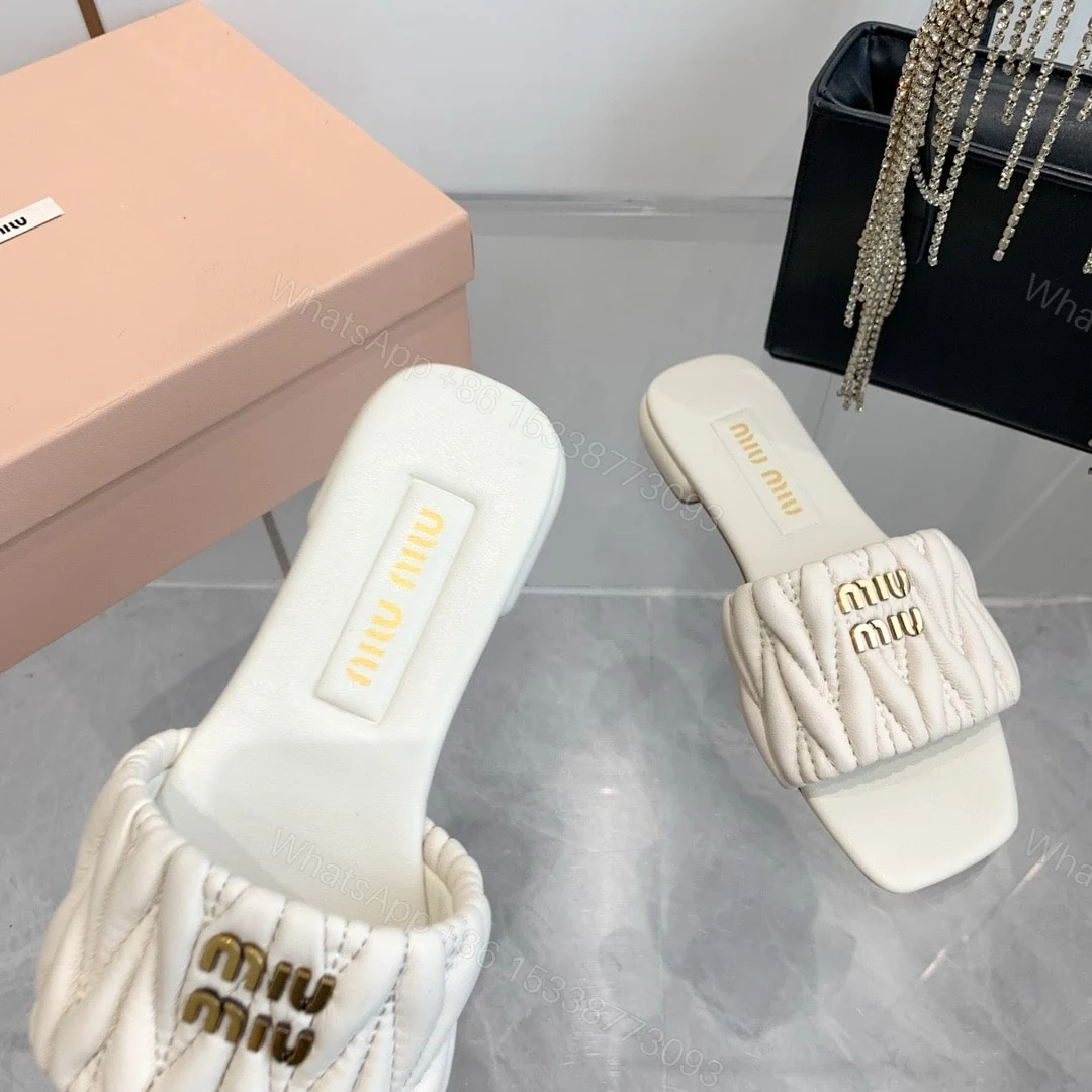 View 5 of MIUMIU MATELASSÉ NAPPA LEATHER SLIDES WHITE 5XX605 88T F0009 F 010