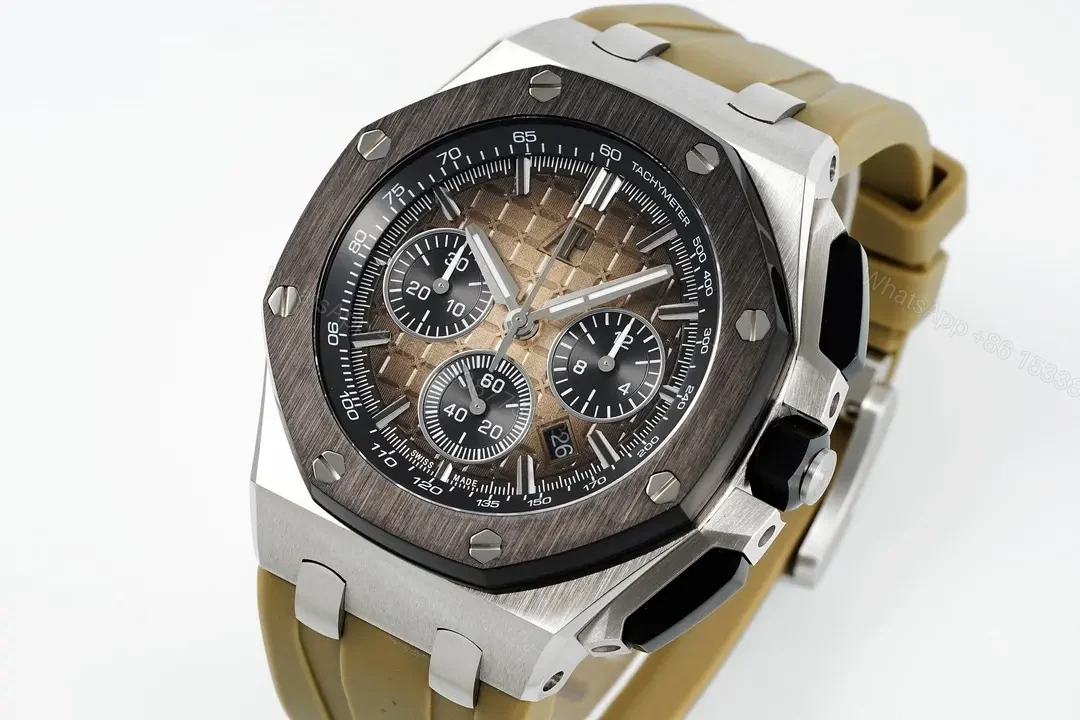 View 3 of 8F Factory Audemars Piguet Royal Oak Offshore 26420 Desert Yellow Smoked Dial Watch with Beige Strap