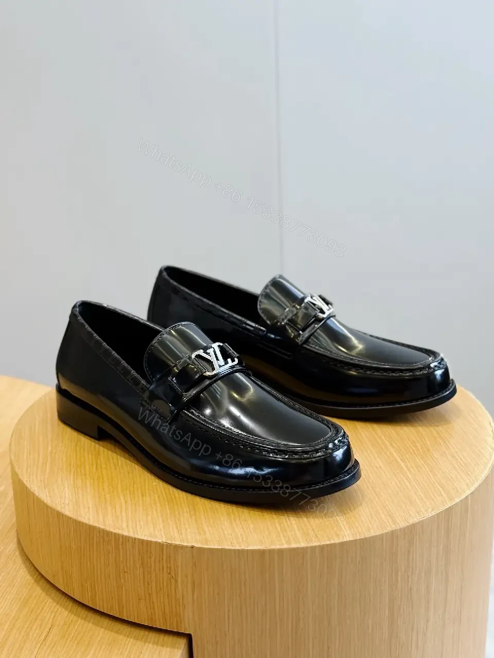 View 7 of Black Patent Leather Loafer Elegant buckle Louis Vuitton Style Shoes
