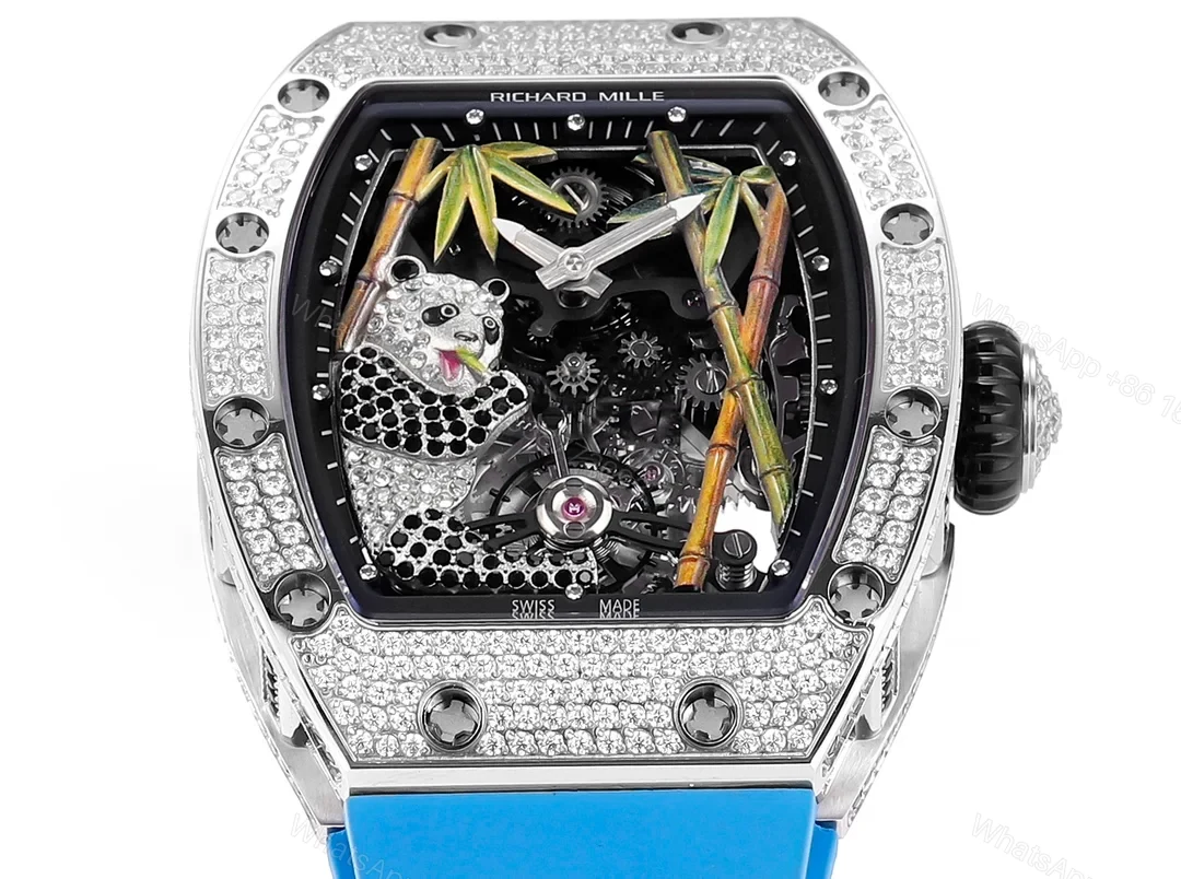 View 3 of Richard Mille RM26-01 Panda Tourbillon Watch Full Diamond National Treasure Panda Skeleton Dial 18K White Gold Mechanical Art Edition RM26-01-PND-SKL