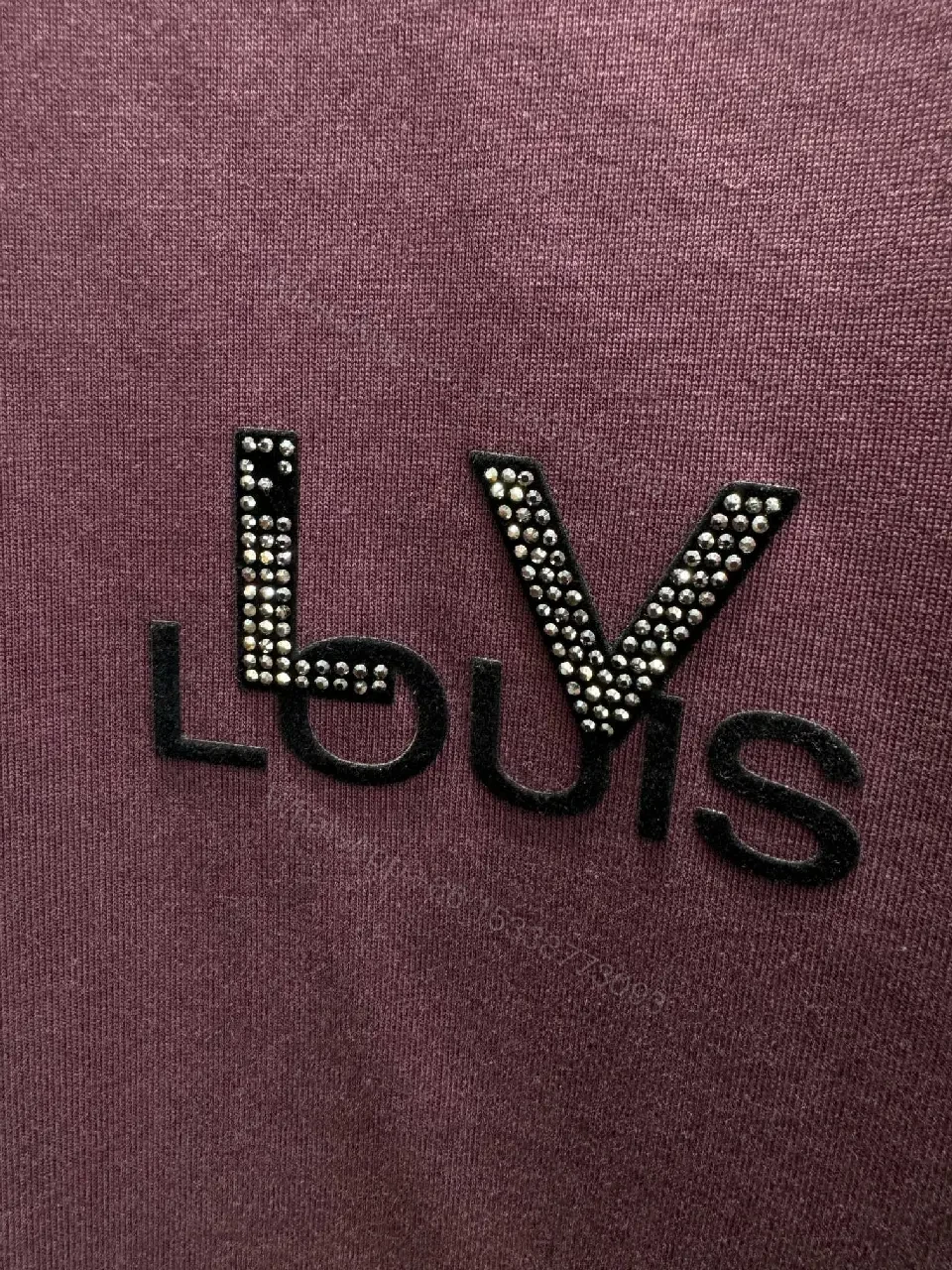 View 2 of Burgundy Cotton Oversized Tee with LVIS Embroidery