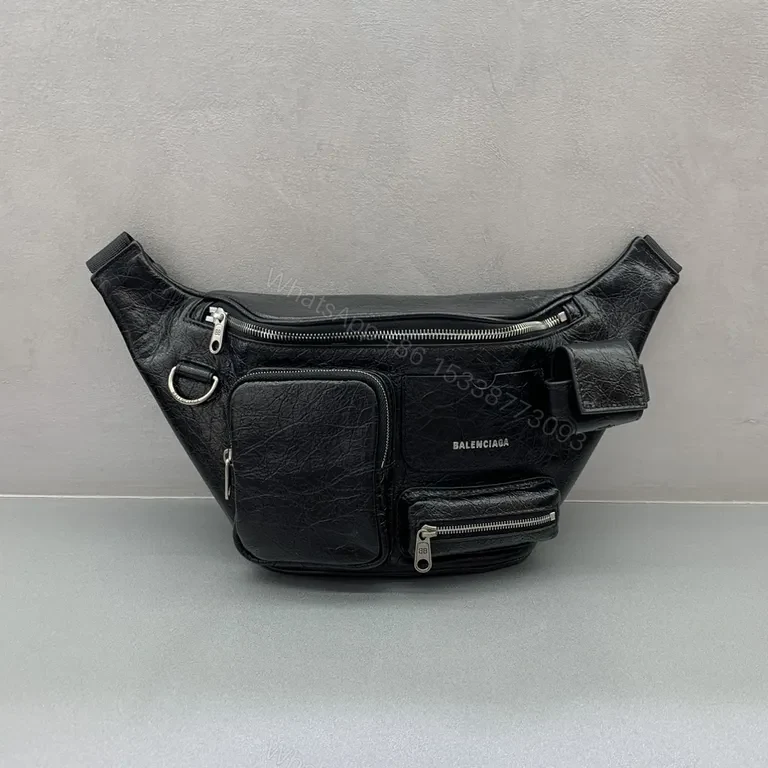 Black Leather Belt Bag - City Luxe, Multi-Pocket, Crossbody Ready — view 1